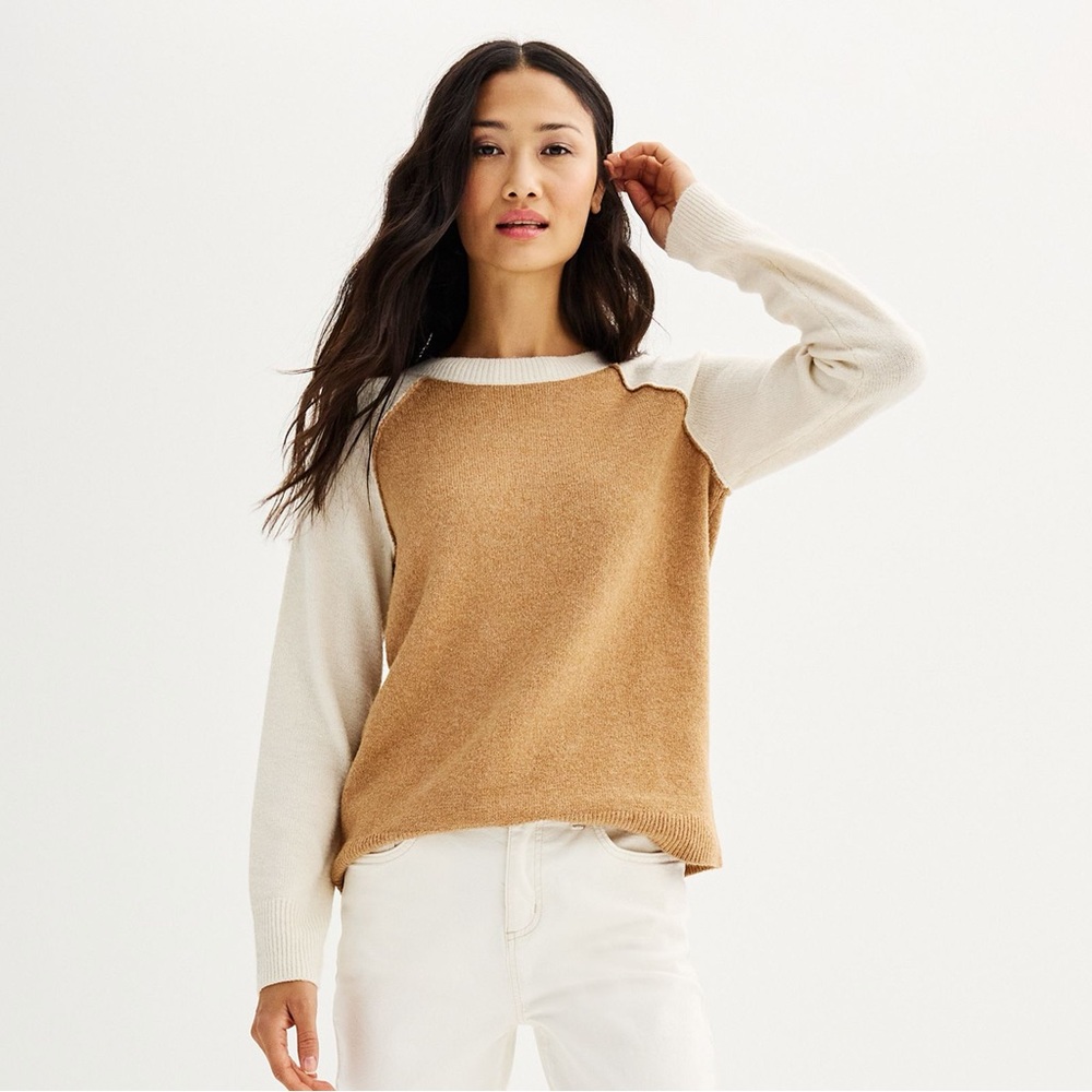 Sonoma Goods For Life® Raglan Sweater in Tan Ivory size XL